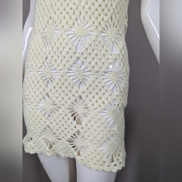 Handmade Crochet Tank Top Cream Boho Festival Sleeveless Shell Knit Pull - Picture 4 of 8